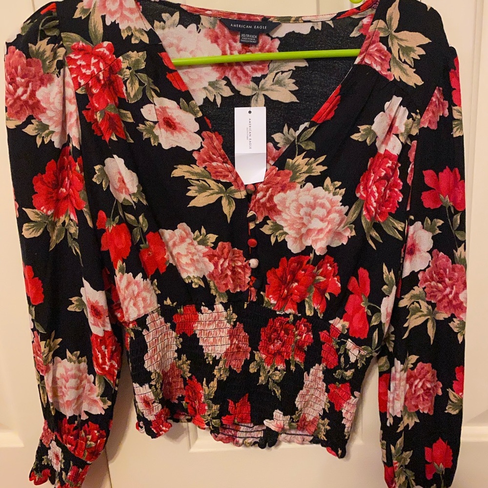 Floral Button up V-neck